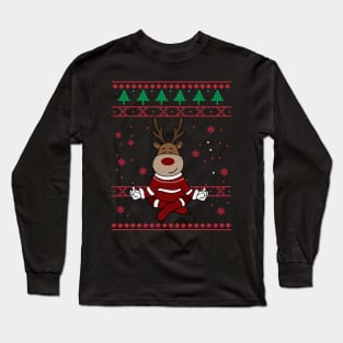 Deer Yoga Xmas, Reindeer Santa Long Sleeve T-Shirt